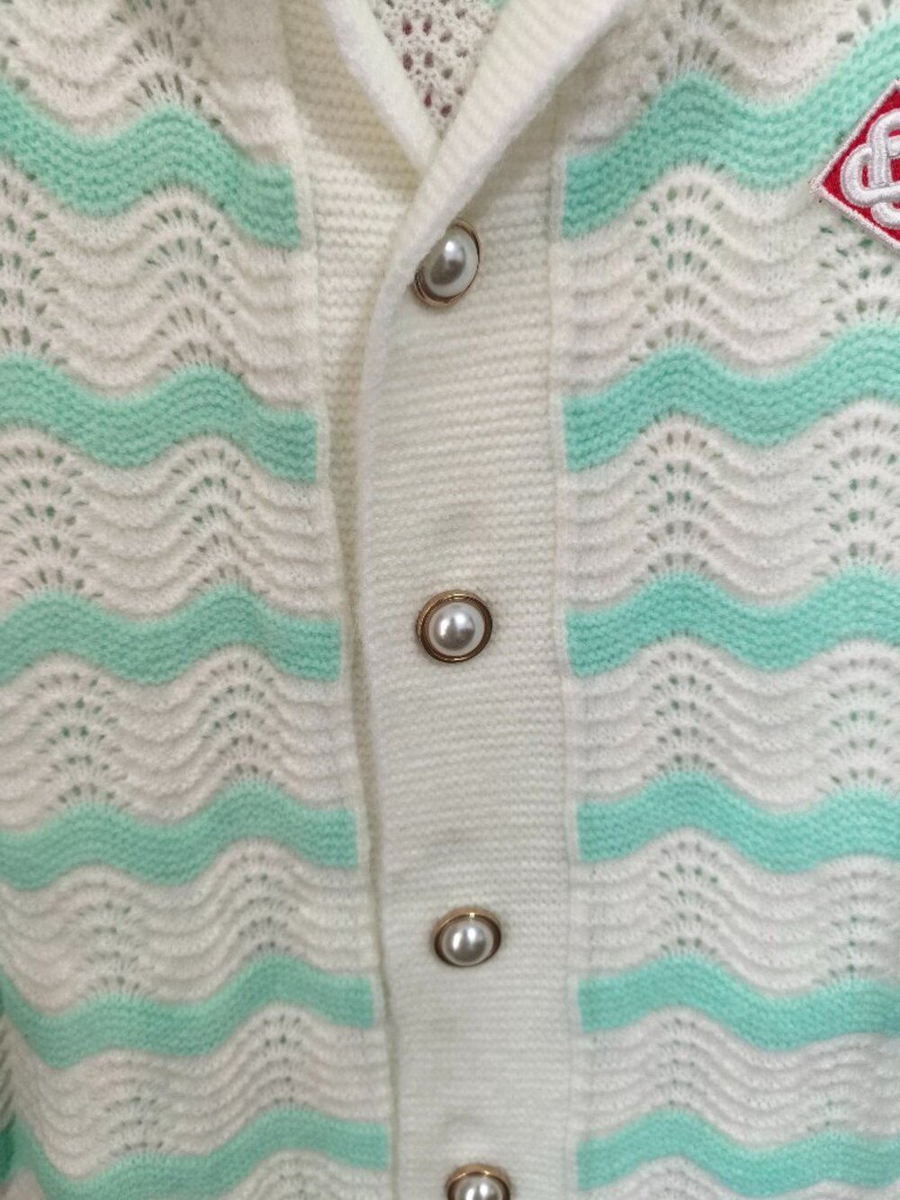 Casablanca Openwork Wave Pattern Short-Sleeved Knit Cardigan - Picture 4 of 6